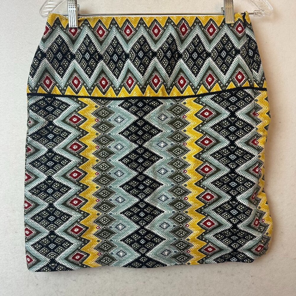 LOFT Outlet Geometric Diamond Ikat Mini Skirt Yellow Green‎ Red Black Size 0 NWT